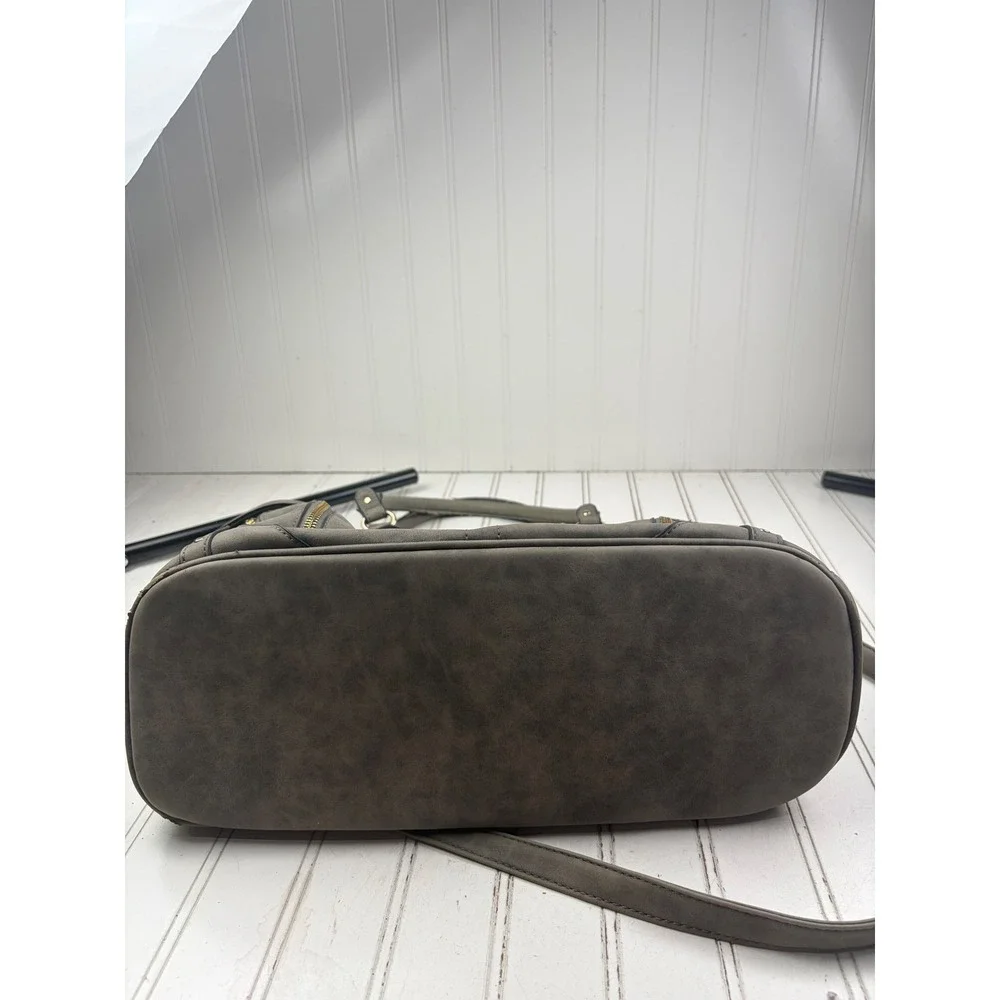 Vintage Y2K Gray Multi Zip Studded Satchel Shoulder Bag Crossbody